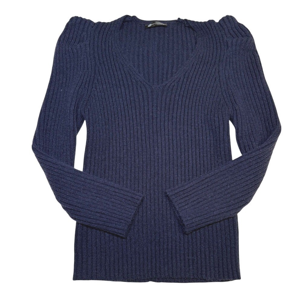 Pretty Garden Women's V-Neck Sweater navy Size‎ small slight puff shoulder